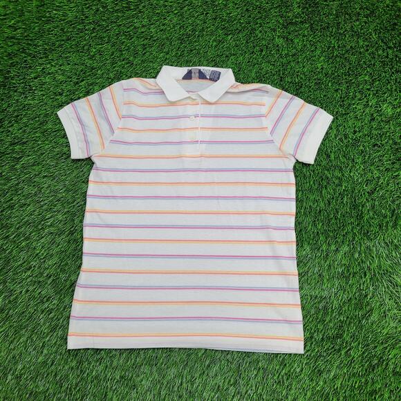 Vintage Par-Four MOD Striped Polo Shirt Womens S/M 18x23 Crop White - Picture 1 of 11